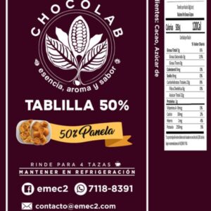 Tablilla 50% Cacao y Panela – 100 g