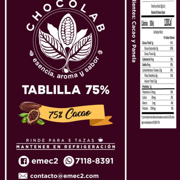 Tablilla de Cacao Intenso 75% – 100g