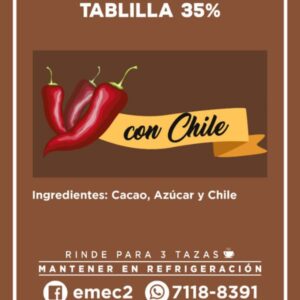 Tablilla de Cacao 35% con Chile – 100 g